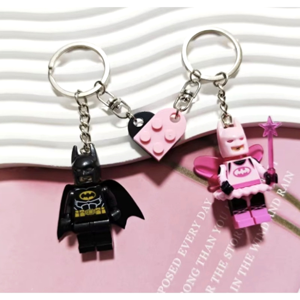 Pink and Black Mini Figure Batman, Batgirl Keychains, Set of 2, New